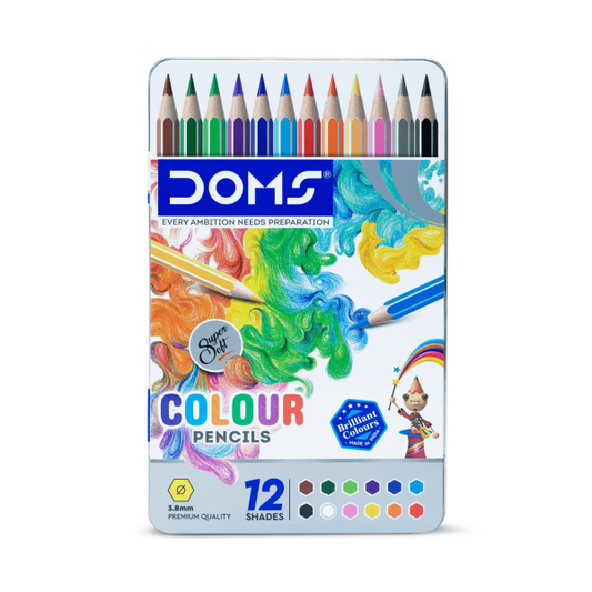 DOMS 12 Shade Flat Tin Supersoft Colour Pencils