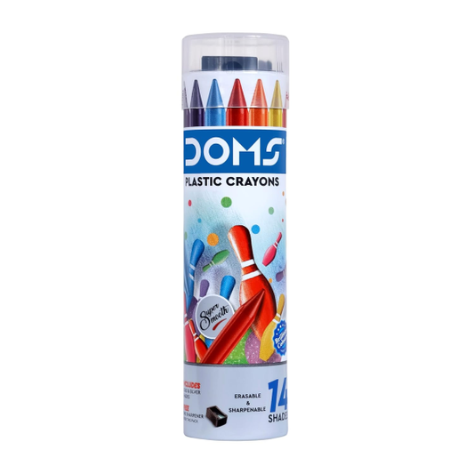 DOMS 14 Plastic Crayons Round Tin