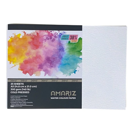 DOMS AMARIZ WATER COLOUR PAPER 300GSM A5 (18+7) (40PC CB) MRP200