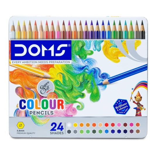 DOMS 24 Shade Flat Tin Supersoft Colour Pencils