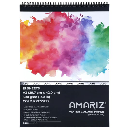 DOMS AMARIZ WATER COLOUR BOOK 300 GSM A3 (SPIRAL) (20PC CB) MRP649