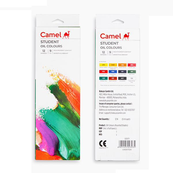MRP390 Camel Students Oil Colours 12 Shades 9ml