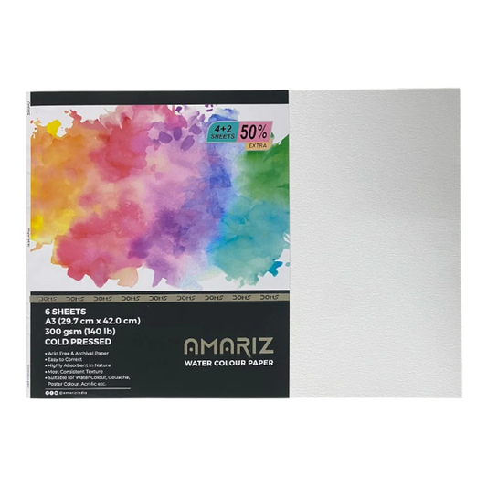 DOMS AMARIZ WATER COLOUR PAPER 300GSM A3 (4+2) (60PC CB) MRP200