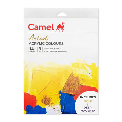 MRP390 Camel Artist Acrylic Colours 14 Shades Box (9 ml)