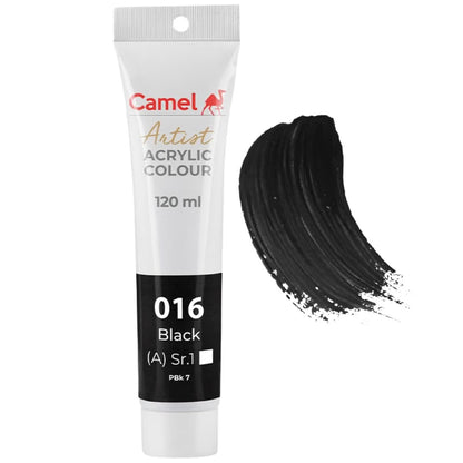 MRP325 Camel Artists Acrylic Colour Tube 120ml Black 016