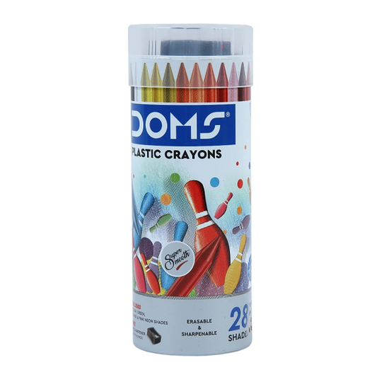 DOMS 28 Plastic Crayons Round Tin