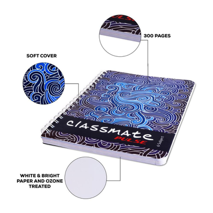 MRP140 Classmate Pulse 6 Subject Spiral Notebook Single line - 300 pgs - 24*18
