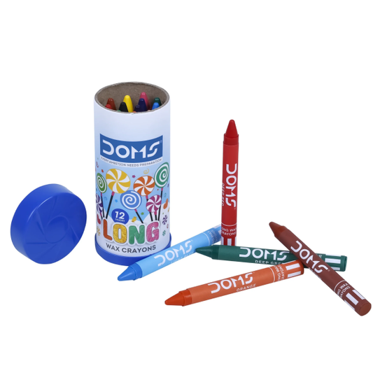 DOMS Long Wax Crayon 12 Paper Tube